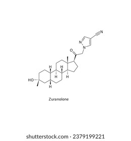 Züranolon flache skelettmolekulare Struktur Neurosteroidmedikament zur Behandlung von Postpartum-Depressionen. Wissenschaftliches Diagramm Vektorgrafik.