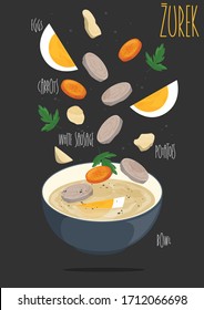 Zurek. Traditional polish soup. Vector illustration