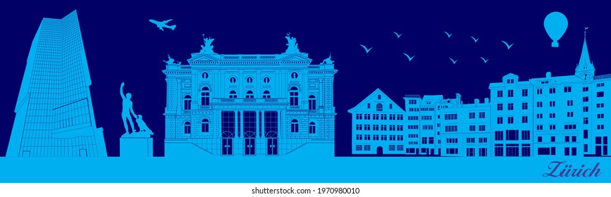 Zurich in blue background - illustration