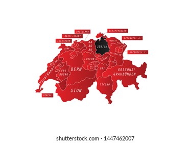 Zurich canton outline map Switzerland region country state 