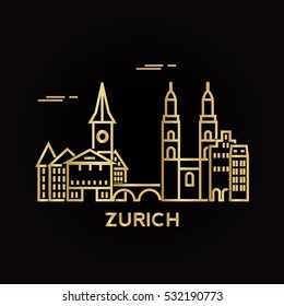 Zurich city golden architecture vector illustration, skyline city silhouette, skyscraper,