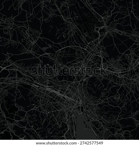 Zurich City Map Refined Geometric Blueprint Showcasing Intricate Urban Network Layout, Perfect for Minimalist Home Gallery and Sleek Scandinavian Aesthetics, emphasizing refined linework.