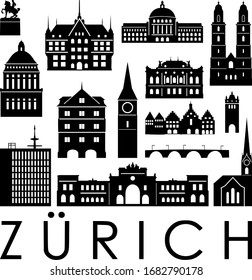 Zurich Zürich City Switzerland Skyline Silhouette Cityscape Vector