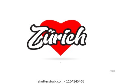 zurich city text design with red heart typographic icon design suitable for touristic promotion