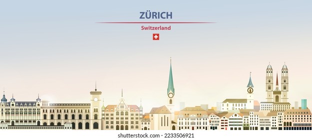 Zurich cityscape on sunrise sky background with bright sunshine. Vector illustration - Shutterstock ID 2233506921