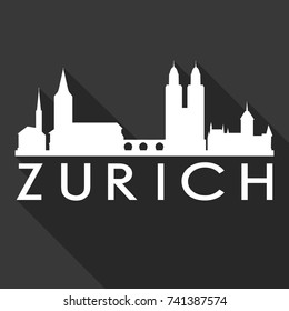 Zurich Flat Icon Skyline Silhouette Design City Vector Art Famous Buildings.