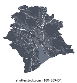 Zurich map. Detailed vector map of Zurich city administrative area. Dark poster with streets on white background.