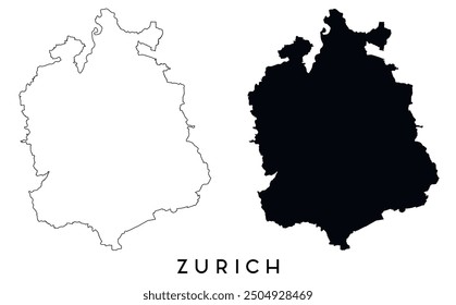 Zurich map outline and black silhouette vector