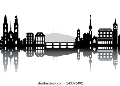 Zurich skyline - black and white vector illustration