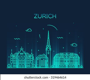 Zurich skyline, detailed silhouette. Trendy vector illustration, linear style