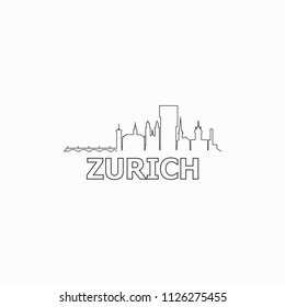 Zurich skyline and landmarks silhouette black vector icon. Zurich panorama. Switzerland