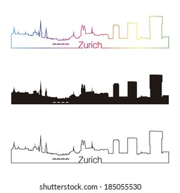 Zurich skyline linear style with rainbow in editable vector file