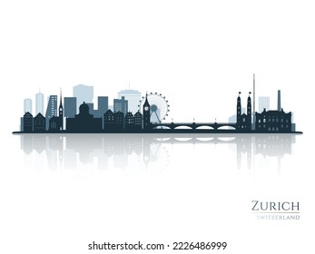 Zurich skyline silhouette with reflection. Landscape Zurich, Switzerland. Vector illustration.