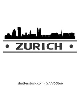 Zurich Skyline Stamp Silhouette Digital City Design Art