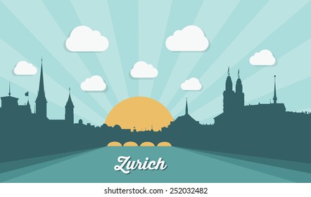 Zurich skyline, Switzerland - flat design - vector illustration