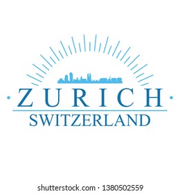 Zurich Switzerland. Banner Design. City Skyline. Silhouette Vector. Famous Monuments.