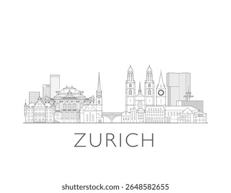 Zurich, Switzerland, cityscape illustration skyline drawing