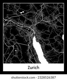 Zurich Switzerland Europe City map black white vector illustration