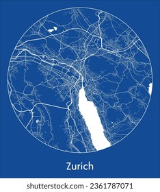 Zurich Switzerland Europe City Map blue print round Circle vector illustration