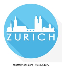 Zurich Switzerland Europe Flat Icon Skyline Silhouette Design City Vector Art Famous Buildings