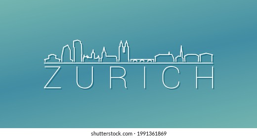 Zürich, Schweiz Skyline Linear Design. Flache City Illustration Minimal Clip Art. Hintergrund Gradient Travel Vektor Symbol.