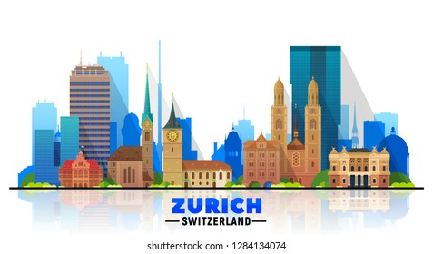 Zurich Switzerland skyline with panorama at white background. Vector Illustration. Business travel and tourism concept with modern and old buildings. Vector for presentation, banner, web site.