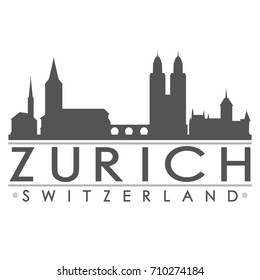 Zurich Switzerland Skyline. Silhouette Design City Vector Art Landmark.