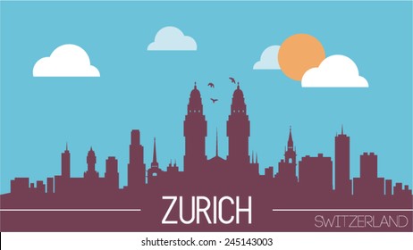 Zurich Switzerland skyline silhouette flat design vector illustration.