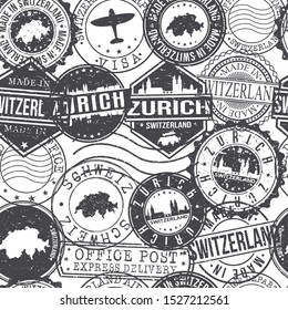 Zurich Switzerland Stamps Background. City Stamp Vector Art. Postal Passport Travel. Design Set Pattern.