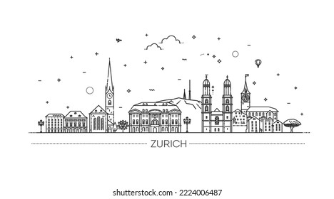 Zürich, Schweiz. Vektorflache Symbole. Zeilensymbole