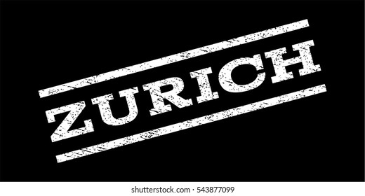 Zurich watermark stamp. Text caption between parallel lines with grunge design style. Rubber seal stamp with dust texture. Vector white color ink imprint on a black background.