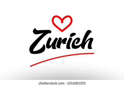 zurich word text of european or europe city with red love heart suitable as a logo for a company or for touristic promotion