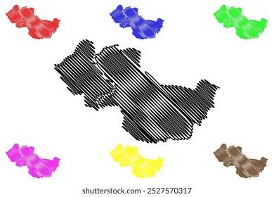 Distrito de Zurzach (Suíça, Confederação Suíça, Cantão de Aargau) mapa ilustração vetorial, esboço de rabisco Mapa de Bezirk Zurzach