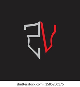 ZV Abstract logo monogram with shield elements isolated on black background