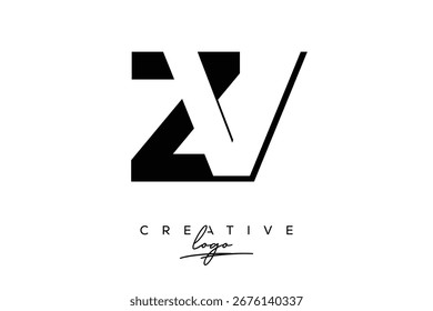 Logotipo creativo minimalista de espacio negativo de ZV con monograma moderno para marca y logotipo de marca comercial con letras iniciales Diseño de logotipo para marca.