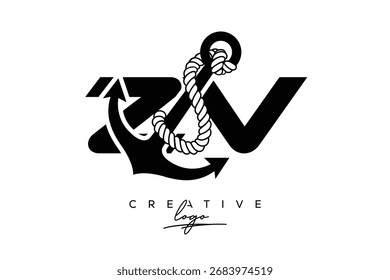 ZV Creative Monogram Latter Logo with Anchor and Rope Design