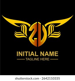 ZV Golden Wing Emblem Logo with elegant gold wings, sleek and modern design. Ideal for branding, creative projects, luxury businesses, or artistic ventures.