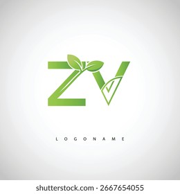 Logotipo de la hoja verde de ZV - monograma ecológico mínimo para la marca orgánica y el diseño sostenible de la identidad