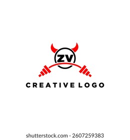 ZV initial monogram for fitnes or gym logo with devil style design
