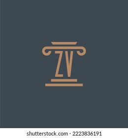 Monograma inicial ZV para la firma de abogados con diseño de hitos