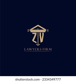 Logotipo inicial de la firma de abogados de monograma ZV con diseño de hitos