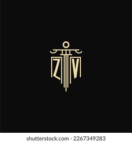 ZV monograma inicial para abogados logo con ideas de diseño de pilares