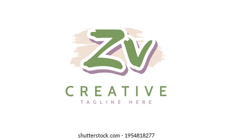 Iniciales ZV, vector de logotipo de escritura a mano
