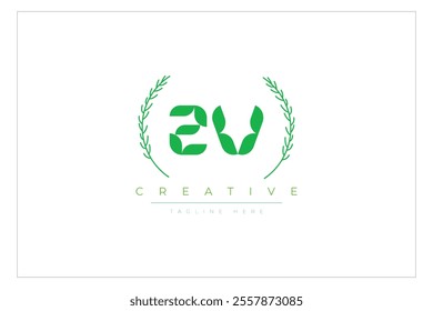 ZV letters eco logo with leaf. Fresh nature and healthy leaf logo design.