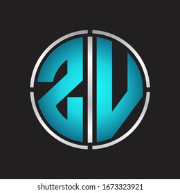 ZV Logo initial with circle line cut design template on blue colors
