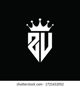 Estilo de emblema monogramo del logotipo ZV con plantilla de diseño de forma de corona