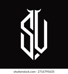 ZV Logo monogram with horn shape isolated black and white design template on black background