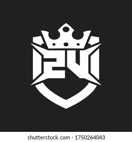 Monograma del logotipo ZV aislado con plantilla de diseño de escudos y coronas