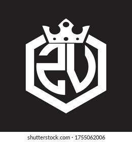 ZV Logo monogram rounded by hexagon shape with crown design template