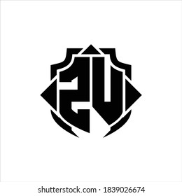 Monograma del logotipo de ZV con línea de protección y plantilla de diseño de 3 flechas sobre fondo blanco
